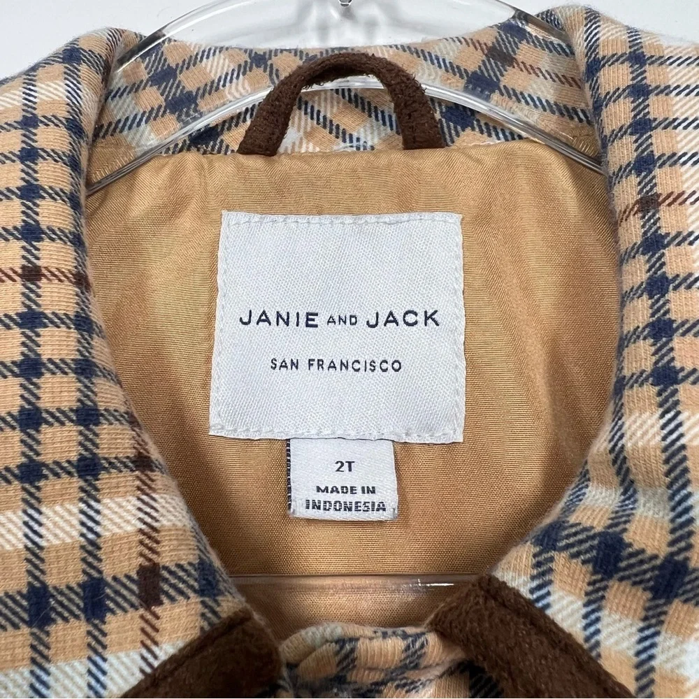 Janie and Jack Girls Size 2T Tan Plaid Cape Brown Velvet Trim Gold Buttons